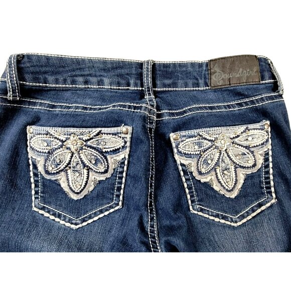 Womens Jeans Fancy Stitching Lace Pocket Stretch Western Juniors Size 9  JH1191 - Picture 2 of 4